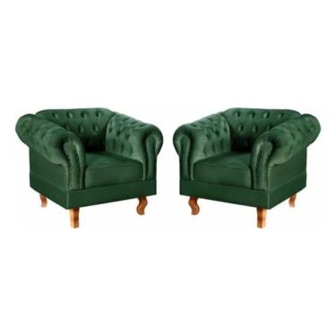 Imagem de Kit 2 Poltronas Chesterfield Dom Pedro Vintage Retrô Capitonê Veludo Verde