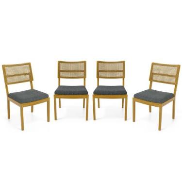 Imagem de Kit Com 4 Cadeiras Milena Madeira Maciça Assentos Estofados Encostos D