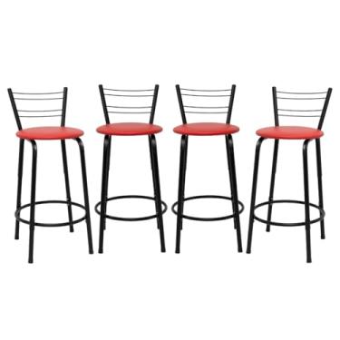 Imagem de Kit 4 Banquetas Para Cozinha Flórida Estrutura Preta 60cm Área de Lazer Piscina Balcão Bancada Bistro Bar (Assento Vermelho)