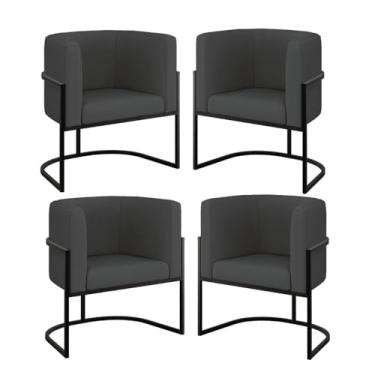 Imagem de Kit 04 Poltronas Lua Sala Decorativa Base Ferro Black Corino Cor:cinza