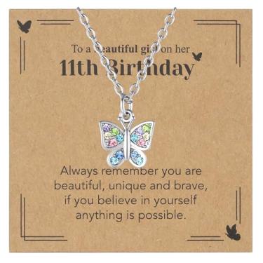 Imagem de Sepfavo Colar de borboleta de cristal para meninas, 6, 7, 8, 9, 10, 11, 12, 13, 16, 18, presente de aniversário, incrustado com zircônia, colar de diamante infantil hipoalergênico, 18, Aço inoxidável
