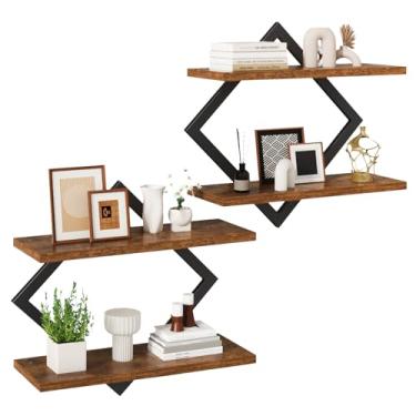 Imagem de IBUYKE Prateleiras flutuantes, conjunto de 2 prateleiras de parede de 38 cm, prateleiras montadas na parede, prateleira decorativa suspensa de 2 camadas para sala de estar, quarto, banheiro, cozinha