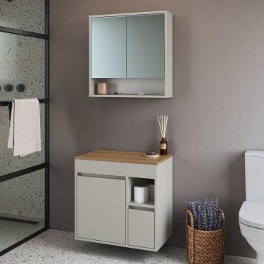 Imagem de Conjunto para Banheiro Gabinete Suspenso 60cm com Espelheira Bangladesh Arenas