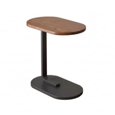 Imagem de Mesa Lateral Formato C para Sofá, MDF e Base Ferro, Design Encaixável, para Notebook, Marrom/Bege (Marrom)