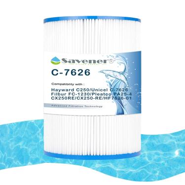 Imagem de Savener Cartucho de filtro C-7626 Hot Tub Spa, compatível com Hayward C250, Unicel C-7626, Filbur FC-1230, PA25-4, CX250RE, CX250-RE, HF7626-01, 25 pés quadrados, 1 pacote
