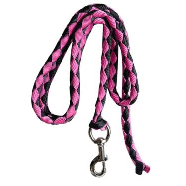 Imagem de harayaa Corda de chumbo para cavalo com clipe de pressão, equipamento equestre com rédea forte para gado, corda trançada de cavalo, 2 m, rosa e preta