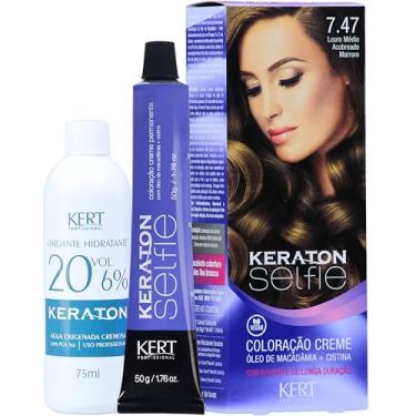 Imagem de Keraton Coloração Permanente Em Creme Para Cabelos Com Cistina E Óleo De Macadâmia Selfie 50G Nº 7.47 Louro Médio Acobreado Marrom