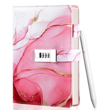 Imagem de Diário CAGIE Marble com fechadura para meninas e mulheres em couro rox