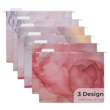 Imagem de Y YOMA Pacote com 18 pastas de arquivo decorativas tamanho carta fofa pasta suspensa bonita organizador de pastas de arquivos para armário de arquivo, escritório, casa, documentos de trabalho com abas