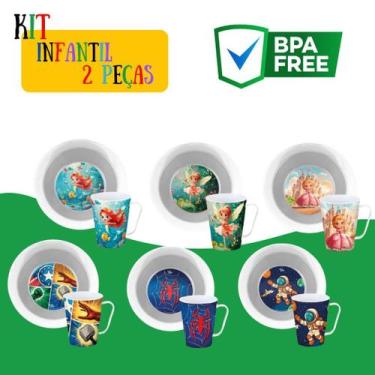 Imagem de Kit Infantil Prato e Caneca 2 Peças com Personagem Colorido para Crian