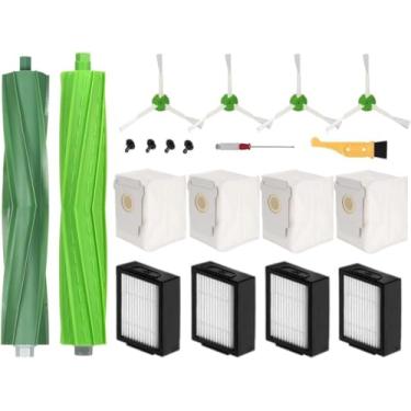 Imagem de Pacote com 13 peças de reposição compatíveis com aspirador de pó iRobot Roomba i7 i7+ i3 i3+ i4 i6+ i8 i8+ J7 J7+ Plus, 1 conjunto de escovas de rolo, 4 filtros, 4 escovas laterais, 4 sacos