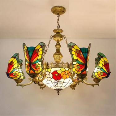 Imagem de Lustre de borboletas de luxo contemporâneo com LED, criatividade americana, para sala de estar, restaurante, quarto, villa, hotel, café, bar, karaokê ou clube. Luminária pendente de vidro co