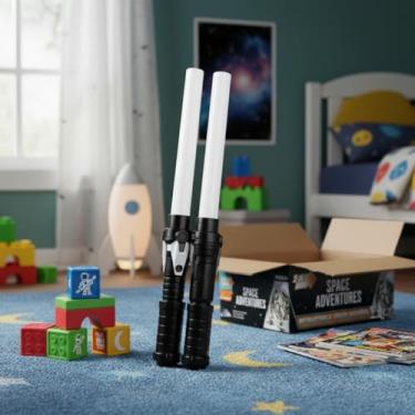 Imagem de Sabre Espacial Infantil 2 Em 1 Retrátil Com Luz Led E Som Espada Brinquedo Menino 3 Anos+