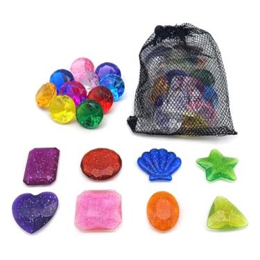 Imagem de iDhlps 18 PCS Large Diving Gems, Pool Beach Pirate Treasure Big Colorful Diamonds Gems for Water Game Decorations with Storage Bag