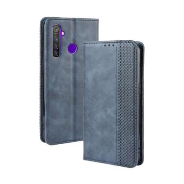 Imagem de Capa para OPPO Realme 5 Pro,Retro Flip magnético,Caso de telefone de couro PU,Design de carteira com 3 slots de cartão e 1 clipe de dinheiro -Blue