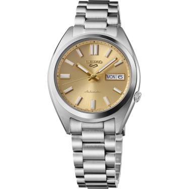 Imagem de SEIKO 5 Relógio masculino esportivo automático com caixa de aço inoxidável e ponteiros luminosos – relógios de pulso elegantes, dourado