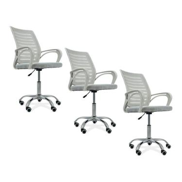 Imagem de Kit 3 Cadeiras De Escritório Secretaria Diretor Roma Ergonômica - Branca