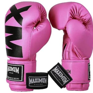 Imagem de Luva de Boxe Muay Thai Kickboxing MXM + Bandagem 3m - Maximum (Rosa, 14oz)
