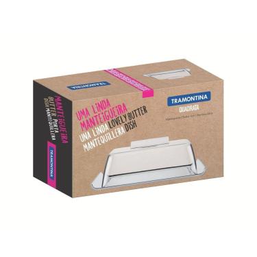 Imagem de Manteigueira Tramontina Quadrata Retangular Aço Inox Tampa Transparente Tramontina