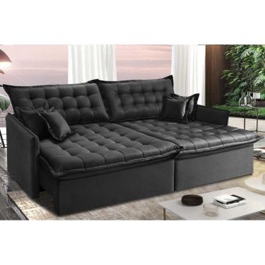 Imagem de Sofá Sem Caixa Retrátil E Reclinável 1,55m Cama Inbox Versátil Suede Velusoft Preto