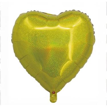 Imagem de BALAO HOLOGRAFICO CORACAO C/CANUDO DOURADO 18"