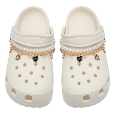 Imagem de Eooberr 2 peças de correntes de sapato oceano brilhantes para meninas, sandálias de verão, tartarugas douradas, pingentes de sapatos de conchas para tamancos, pingentes de decoração de sapatos faça