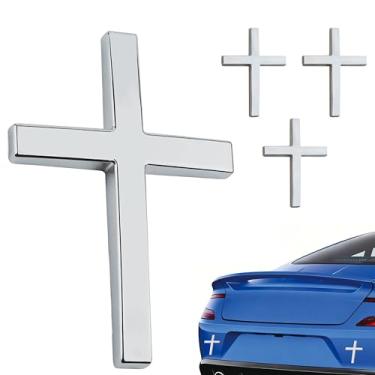 Imagem de 4 peças de metal Jesus Cristo adesivos de crachá para carro e caminhão corpo para-lama cauda - 2,5" × 1,20.3 cm 3D Christian Auto Emblem decalque, acessórios de decoração exterior à prova d'água