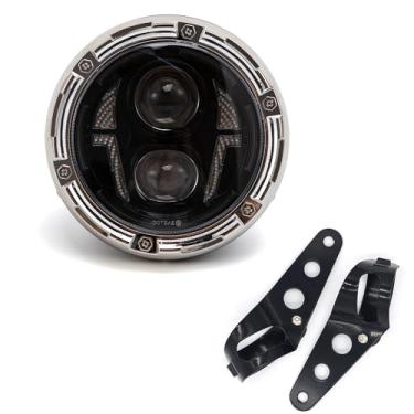 Imagem de BENEALL Conjunto de farol de motocicleta LED redondo de 15 cm com suportes de montagem, farol frontal para Cafe Racer E-bike Bobber Chopper (estilo B)