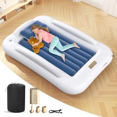 Imagem de Deeteck Cama inflável de viagem para crianças: colchão de ar infantil protable com bomba interna mais rápida fácil de inflar - colchão de ar com travesseiro para dormir à noite