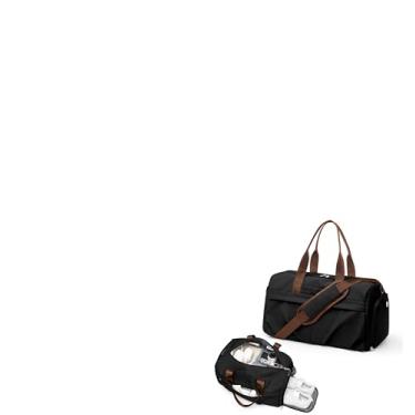 Imagem de Bolsa de ginástica para mulheres e homens com compartimento para sapatos, bolsa esportiva à prova d'água para viagem de fim de semana para ioga com manga de carrinho, A10 - preto e marrom,