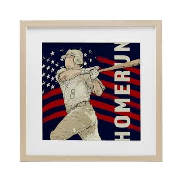 Imagem de Stupell Industries Patriotic Home Run Baseballer Impressão emoldurada branca sob vidro, design por LightBoxJournal, 13 x 13