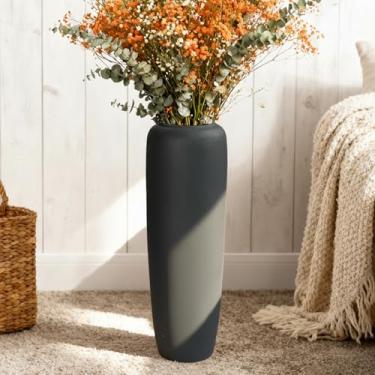 Imagem de Vaso de cerâmica para casa de fazenda de 60 cm, vaso de cerâmica rústico alto texturizado, acento neutro em creme para sala de estar, corredor e hall de entrada, perfeito para grama dos pampas