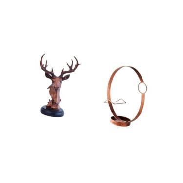 Imagem de Fenteer Elegante Suporte para Garrafa de Vinho em Resina, Cabeça de Veado, Estátua de Animal, Decoração para Casa, Organizador de Rack de Metal para Mesa de C