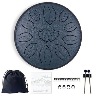 Imagem de TUOKING Tambor de aço para adultos e iniciantes, 15 cm, 11 notas, para adultos e iniciantes, instrumento musical de cura sonora handpan para meditação, ioga, amantes da música (azul marinho)