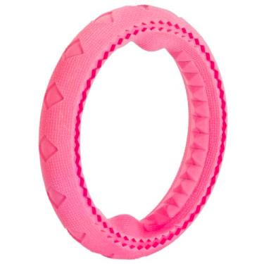 Imagem de Pet Zone Anel flutuante de borracha para cães ao ar livre de 17 cm rosa | Anel flutuante para brincar na piscina, praia e quintal | Brinquedo de borracha durável para cães
