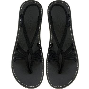 Imagem de Capana Sandálias femininas planas de cortiça – Sandálias de praia boêmias trançadas com tiras, sapatos casuais de primavera, sapatilhas Boho confortáveis para meninas adolescentes – Cocoon, Preto