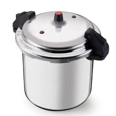 Imagem de Panela de Pressão Profissional, Alumínio Polido, 24 Litros, com Fechamento Externo, Sistema de Segurança, para Cozinha Industrial
