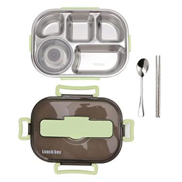 Imagem de Domary Lancheira Térmica de Aço Inoxidável Com Cinco Compartimentos, Caixa à Prova de Vazamento para Adultos, Tigela de Sopa, Pauzinhos, Colher (Verde)