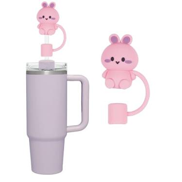 Imagem de Cobertura de palha de silicone de coelho rosa, capa de canudo para copo Stanley, acessórios de copo, 30 e 1,134 g 0,4 polegadas/10 mm tampas de ponta de canudos, canudos, canudos reutilizáveis PD027