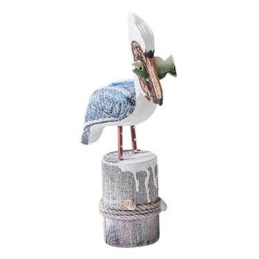 Imagem de BLWOTMOR Estátua de Pássaro para Praia, Enfeite de Mesa, Decoração de Pássaro, Escultura de Tronco de Madeira para Banheiro, Escritório Ou Sala de Estar, Azul Retro, Tamanho real