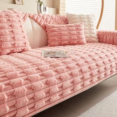 Imagem de HGTRH Capas para sofá com Cheslong, cobre sofá de 3 praças pelúcia de leite capas, universal protetor de sofá antiderrapante ajustáveis lavável não derretie rosa 90 * 90