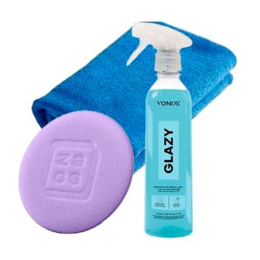 Imagem de Kit Automotivo Glazy 500ml Limpa e Protege Vidros 4 Em 1 Reduz Atrito Pano Aplicador