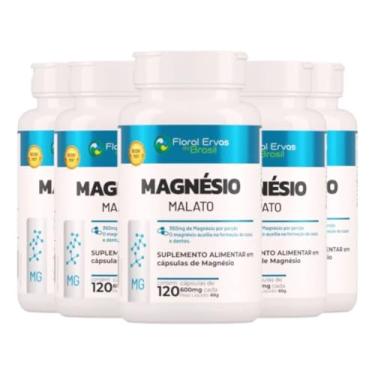 Imagem de KIT C/5 Un. Magnésio Malato 600 mg – 120 Cápsulas | Floral Ervas do Brasil | Auxilia no Funcionamento Muscular, Neuromuscular e Metabolismo Energético