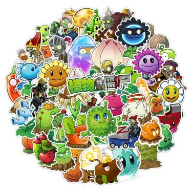 Imagem de Adesivos Plants Zombies, vinil impermeável, anime, 50 unidades