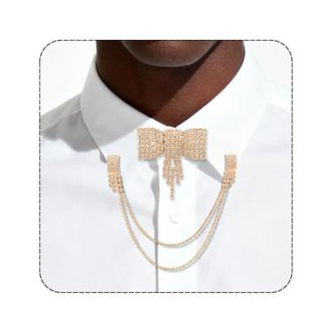 Imagem de PEARLY JUN Alfinetes de corrente de colarinho e capas de botão para homens e mulheres, gravata borboleta redonda dourada prata preta cruz redonda vintage broche de strass para lapela terno suéter