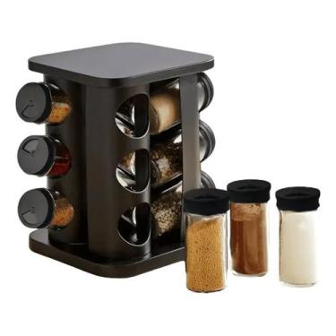 Imagem de Porta Condimentos Giratório com 12 Potes de Vidro  Base de Metal  Tamp