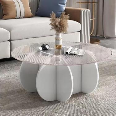 Imagem de Yadlan Mesas de centro redondas de vidro elegante mesa de centro redonda com pernas de madeira maciça e mesa de vidro temperado para sala de estar casa pequeno espaço recepção mesas de escritório