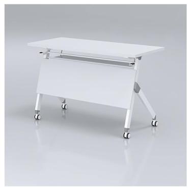 Imagem de SPXMQSS Mesa de conferência dobrável, mesa de treinamento móvel dobrável dobrável com rodas para escritório, sala de aula, sala de treinamento, reunião, 2 peças 140 x 40 x 75 cm