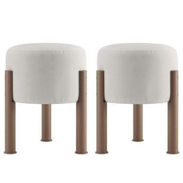 Imagem de Kit 2 Puff Redondo Estofado em Suede – Para Quarto ou Banco de Penteadeira Elegante(BEGE CLARO)