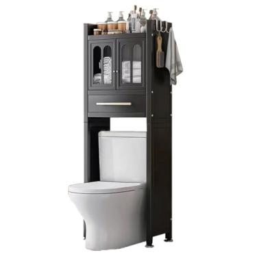 Imagem de SPXMQSS Unidade de armazenamento sobre vaso sanitário, unidade de armazenamento de máquina de lavar com porta, economia de espaço de vaso sanitário independente com gaveta, prateleira de armazenamento